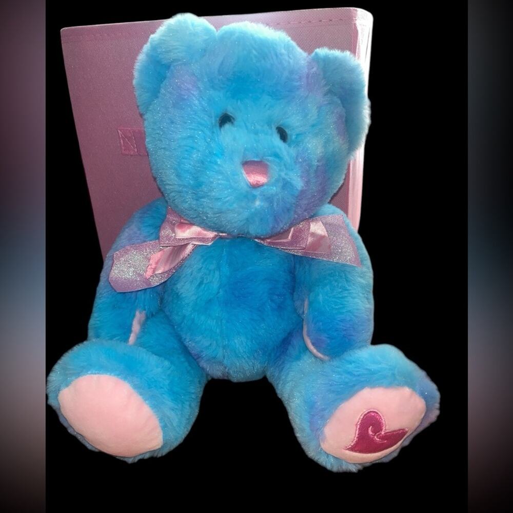 Hug Fun Teddy Bear Plush Stuffed Animal Toy Blue Pink Heart Bow Purple Seated